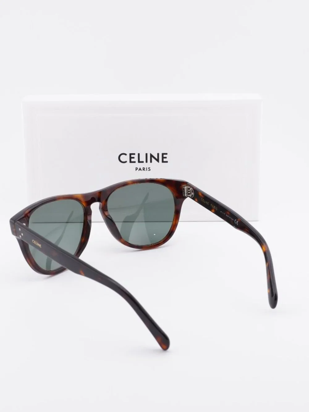 Celine Paris CL40102I 52N Square Sunglasses - Dark Havana / Green